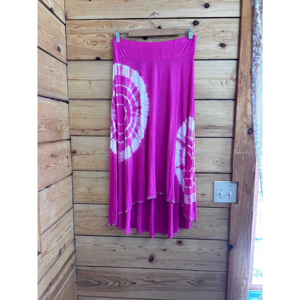 INC Beach Vintage‎ Y2K Pink Tie Dye High Low Sequin Maxi Skirt Womens M